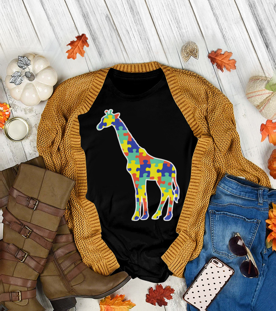 Awareness Autism Giraffe Puzzle Pattern Autism T-Shirt