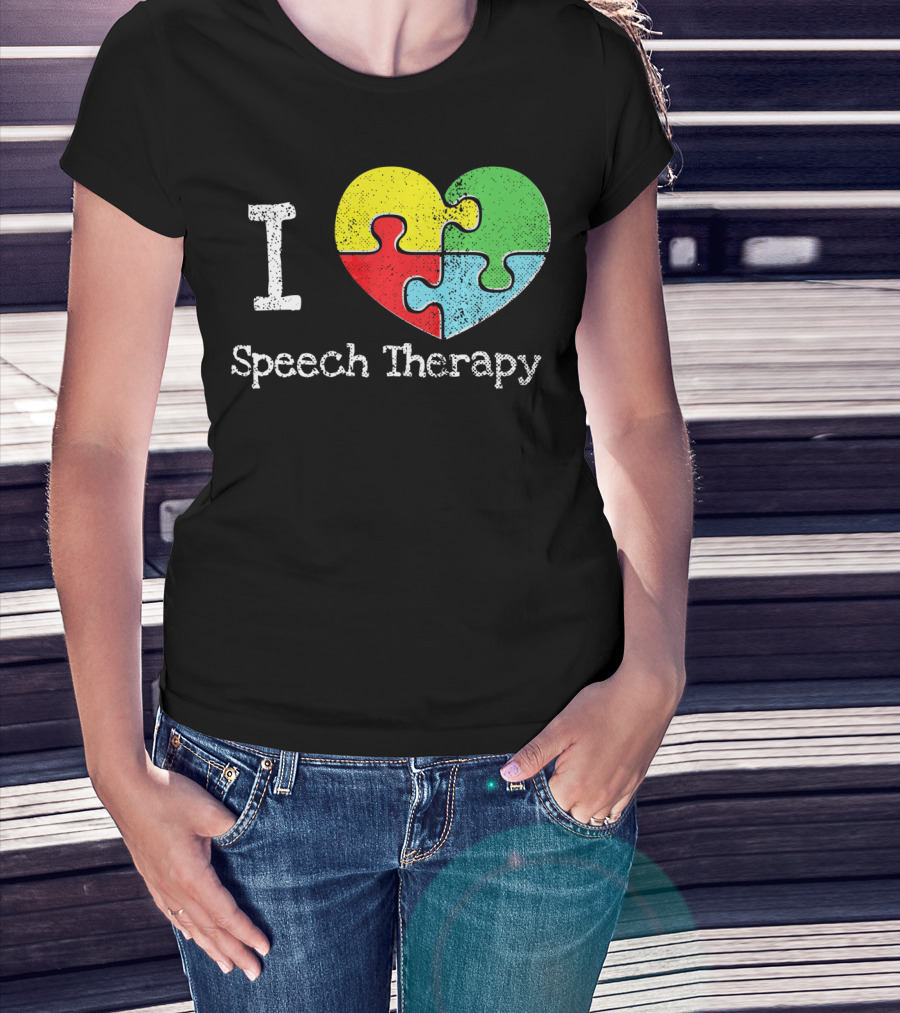I Heart Speech Therapy Puzzle Autism Awareness T-Shirt
