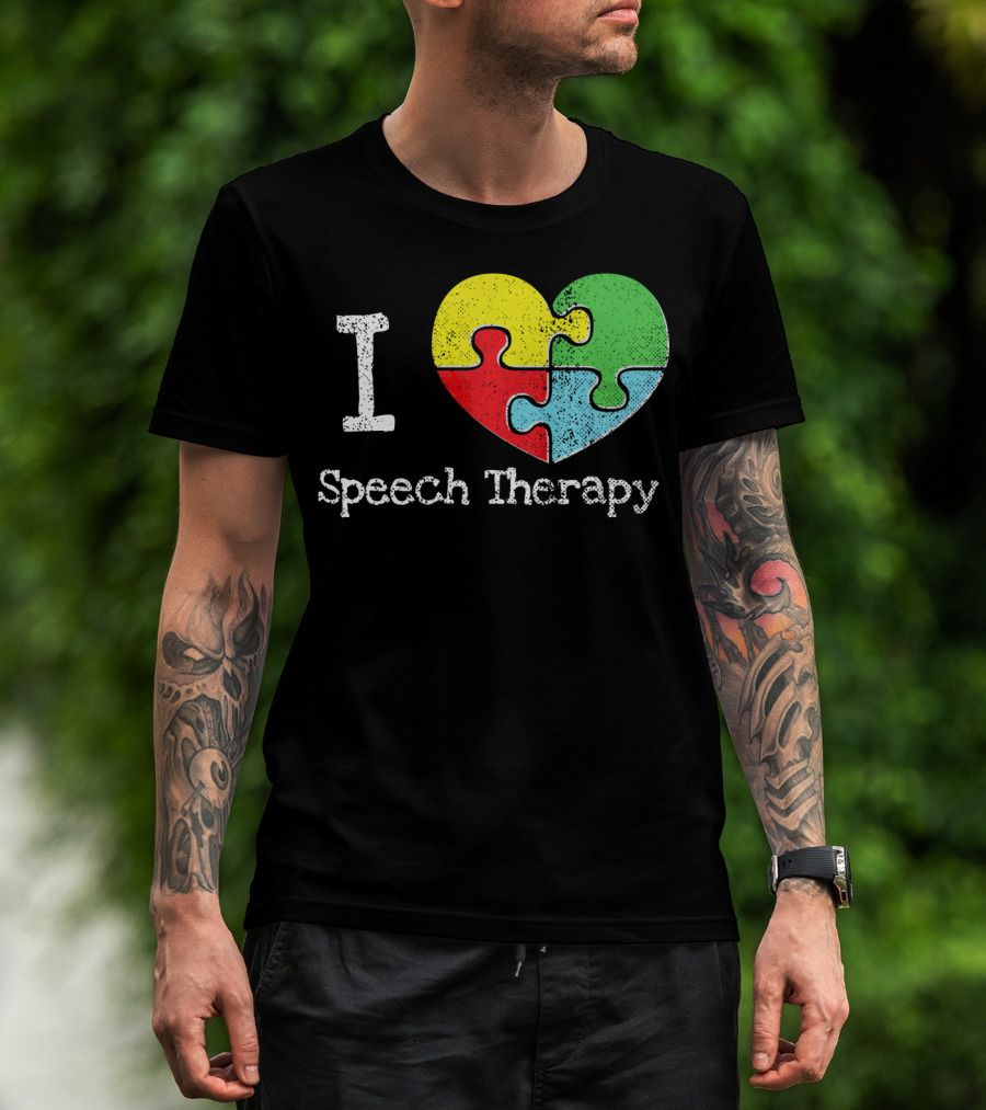 I Heart Speech Therapy Puzzle Autism Awareness T-Shirt