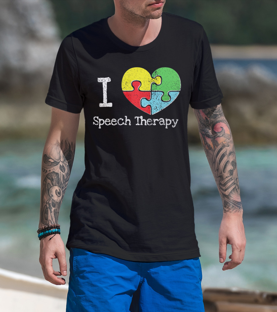 I Heart Speech Therapy Puzzle Autism Awareness T-Shirt