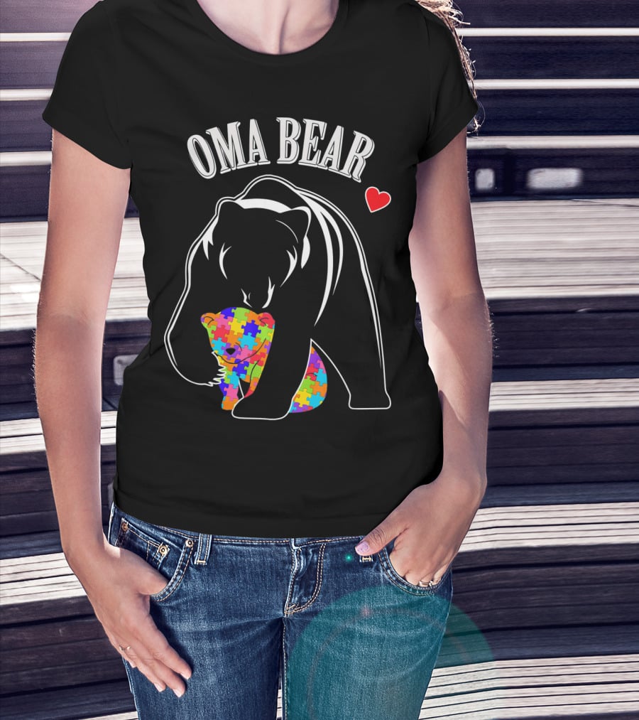 Oma Bear Autism Awareness Love Puzzle Heart T-Shirt
