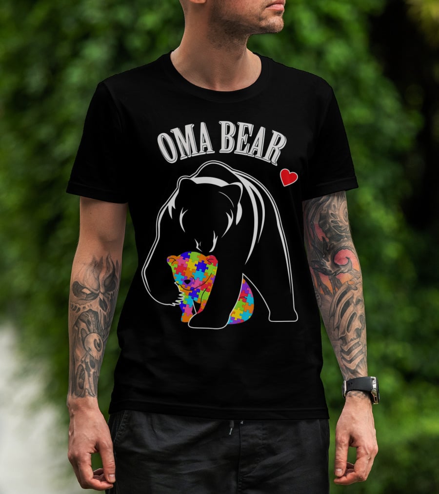 Oma Bear Autism Awareness Love Puzzle Heart T-Shirt