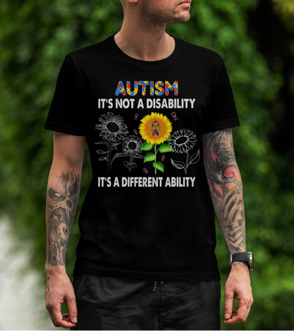 Autism Awareness It's Not A Disability It's A Different Ability Sunflower Puzzle T-Shirt