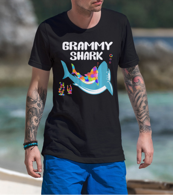 GRAMMY SHARK Autism Awareness Puzzle Shark T-Shirt