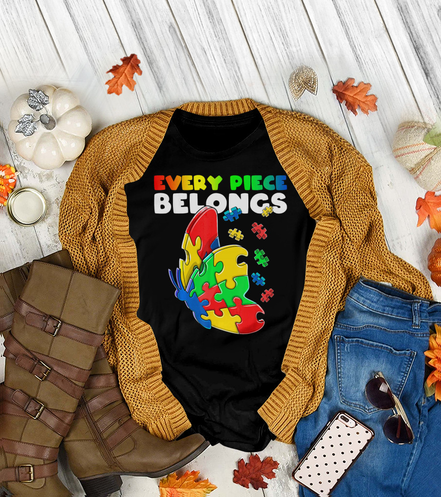 Every Piece Belongs Autism Awareness Butterfly Puzzle Pieces T-Shirt