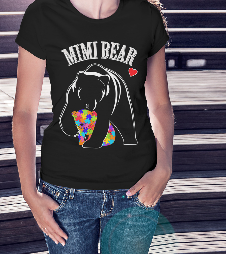 Mimi Bear Autism Awareness Love Puzzle Heart T-Shirt