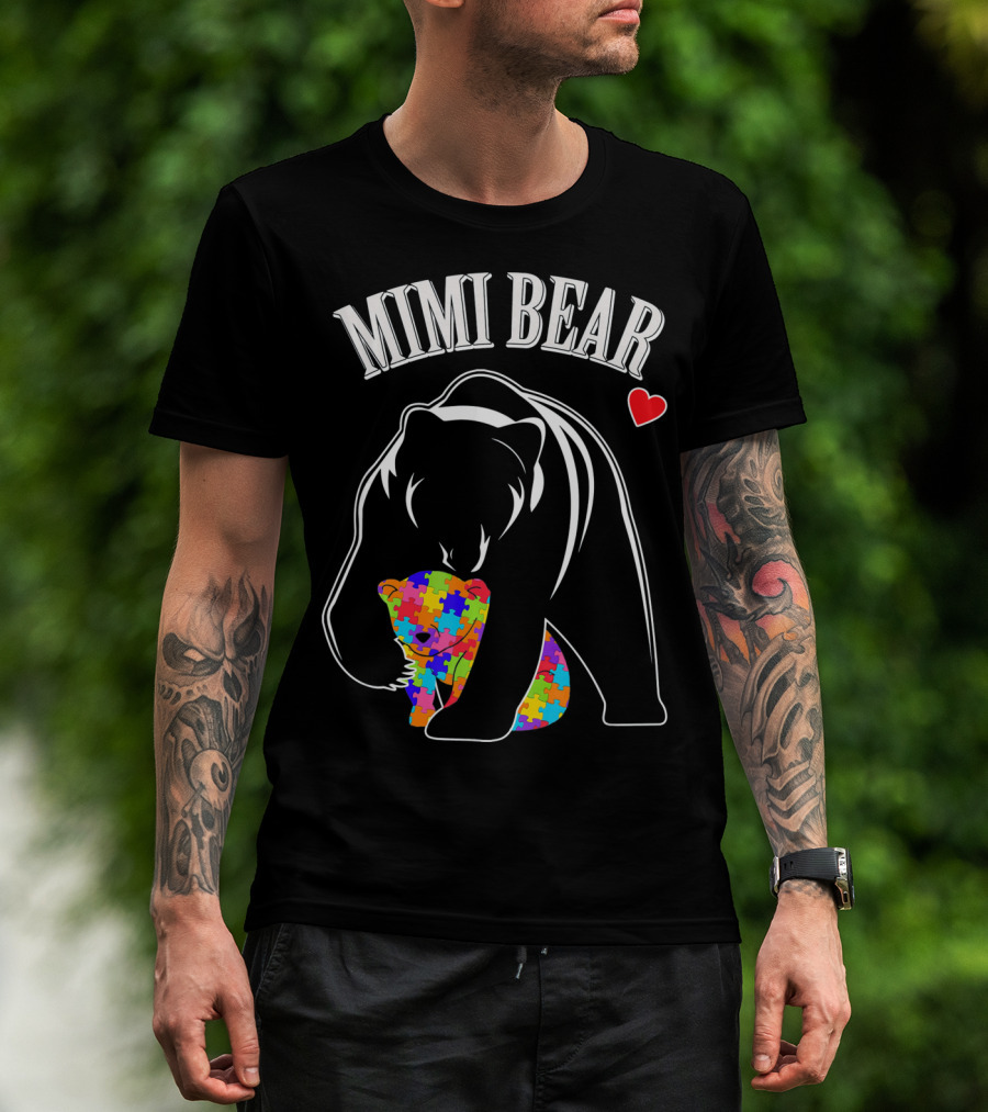Mimi Bear Autism Awareness Love Puzzle Heart T-Shirt