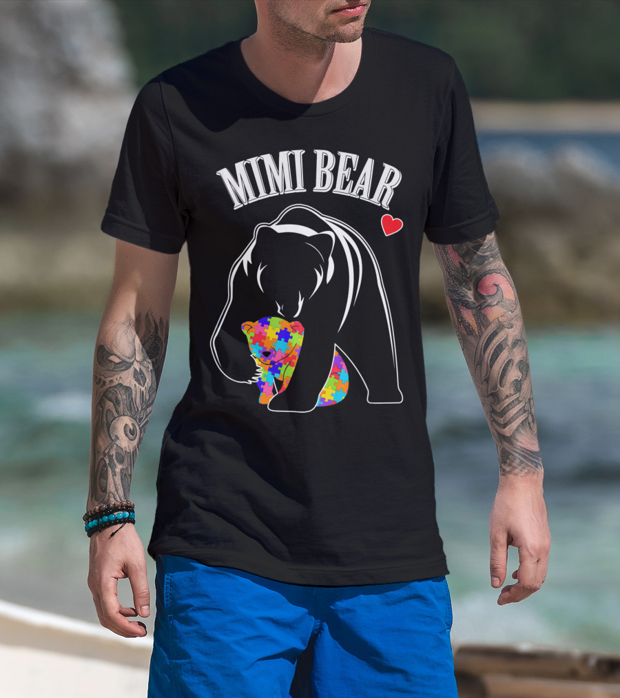 Mimi Bear Autism Awareness Love Puzzle Heart T-Shirt