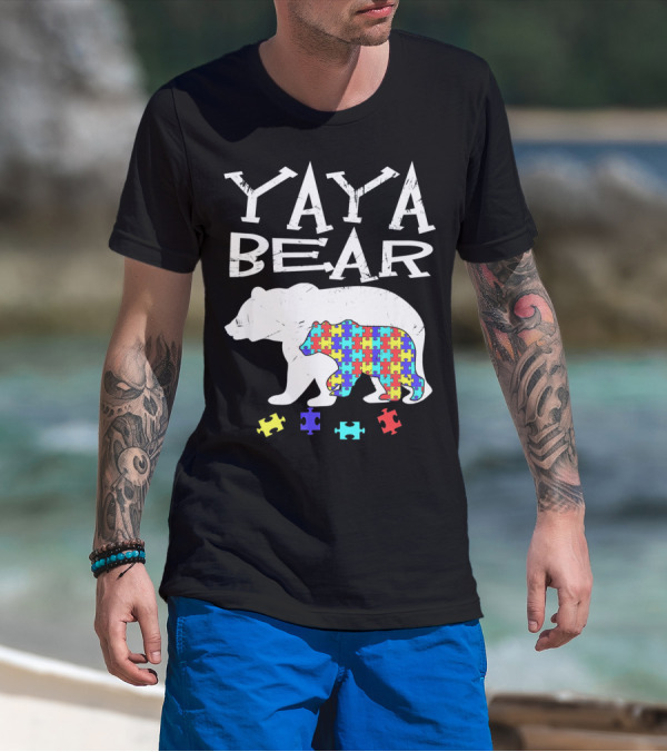 Yaya Bear Autism Awareness Puzzle Bear T-Shirt