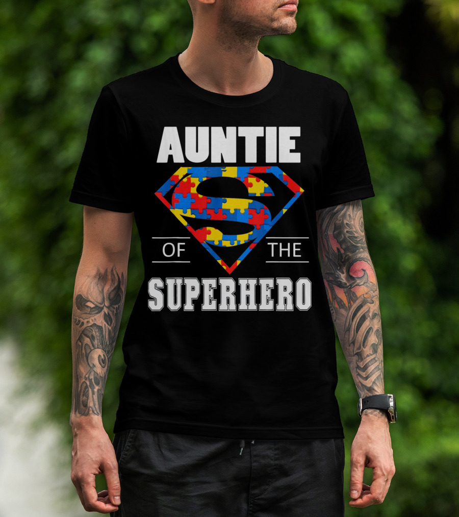 Auntie Of The Superhero Autism Awareness Day Puzzle T-Shirt