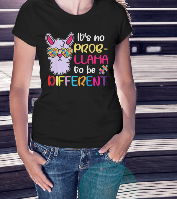It's No Prob-Llama To Be Different Puzzle Heart Glasses T-Shirt