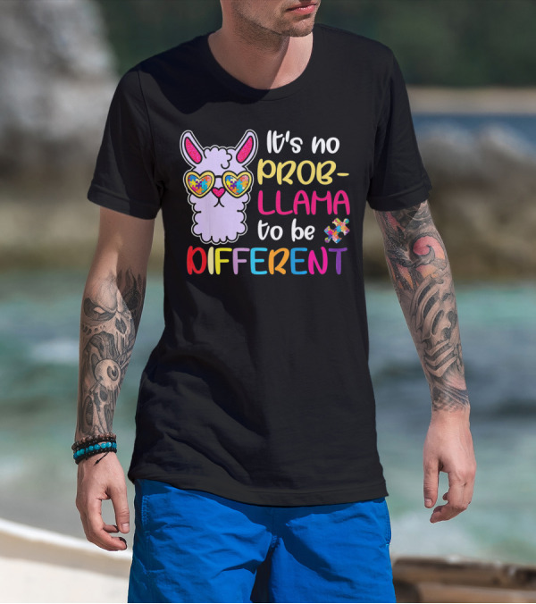 It's No Prob-Llama To Be Different Puzzle Heart Glasses T-Shirt