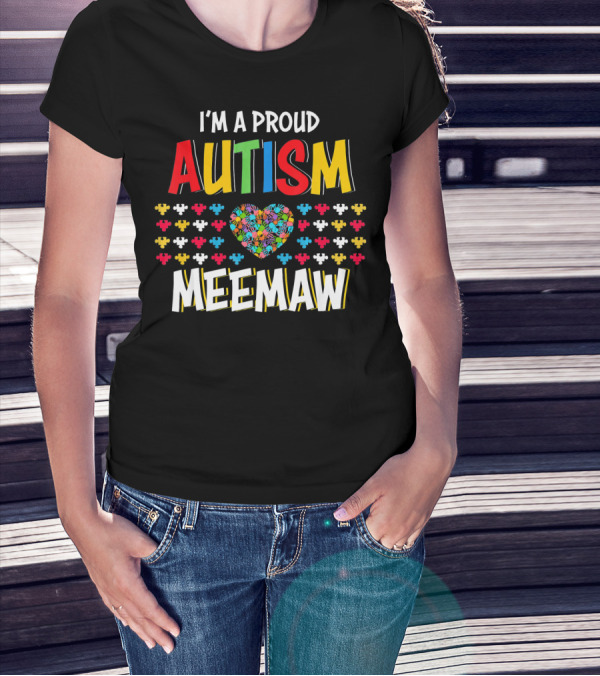 Proud Autism Meemaw Heart Puzzle T-Shirt