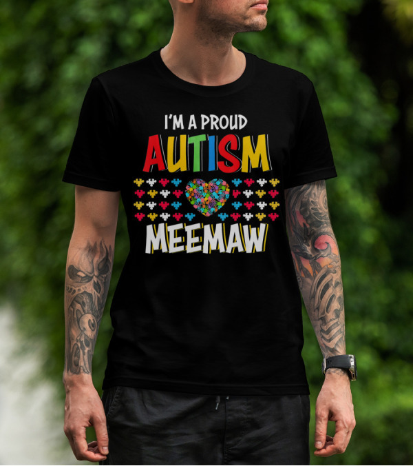 Proud Autism Meemaw Heart Puzzle T-Shirt