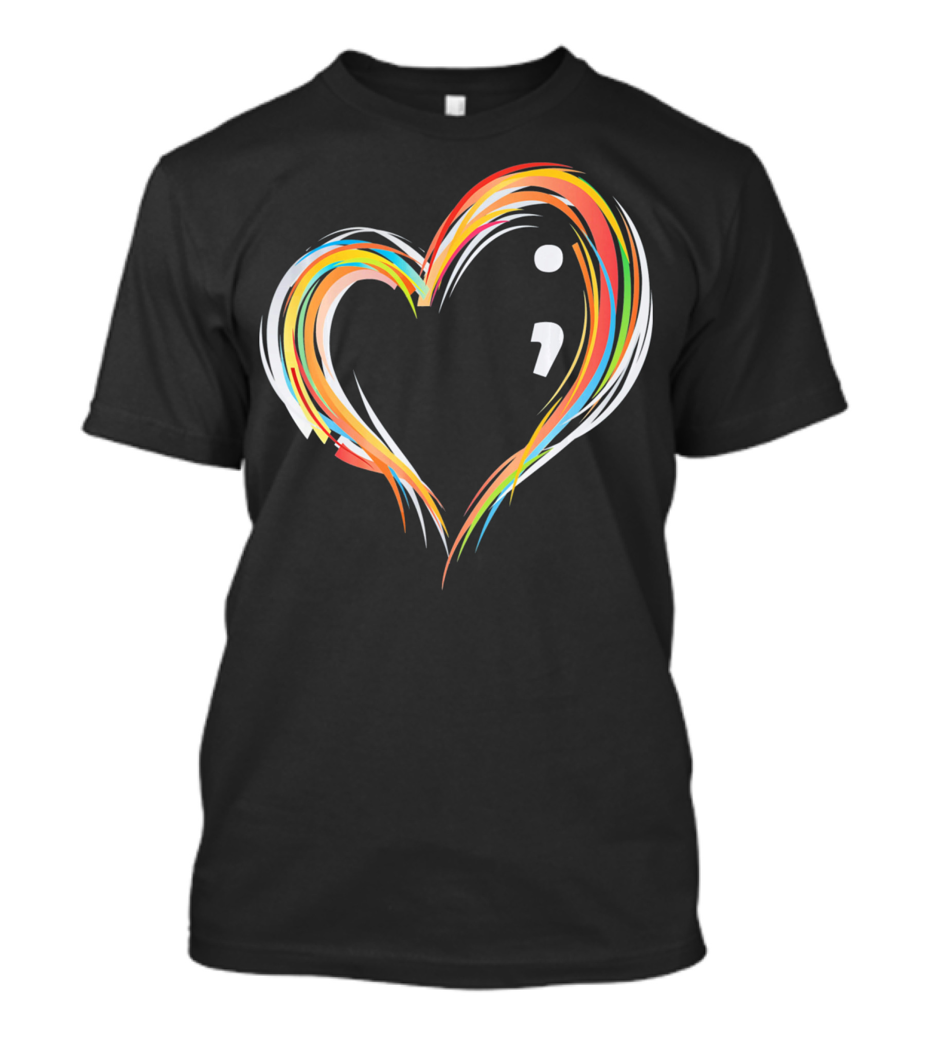 Heart Semicolon Rainbow Design For Mental Health Awareness T-Shirt