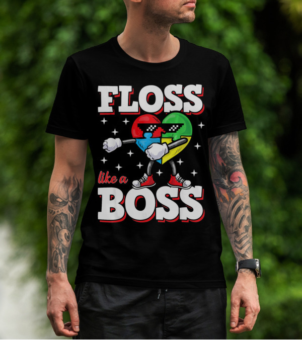 Floss Like A Boss Autism Awareness Heart With Cool Sunglasses T-Shirt