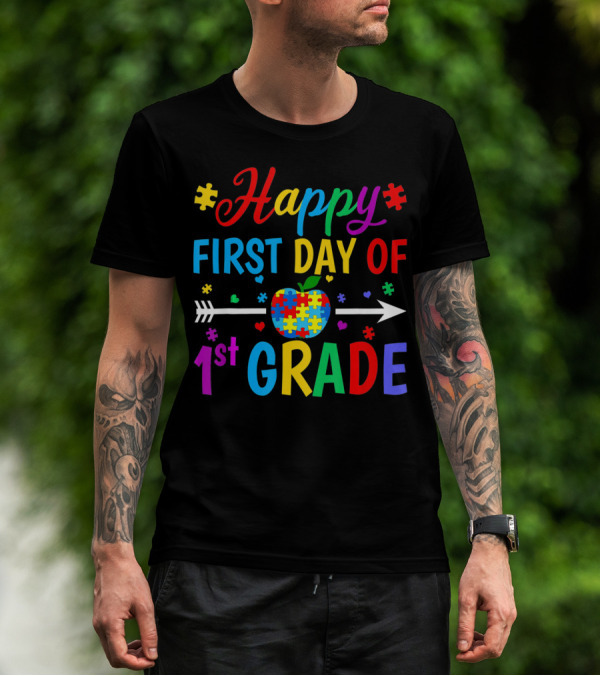 Happy First Day Of 1st Grade Puzzle Apple Arrow T-Shirt