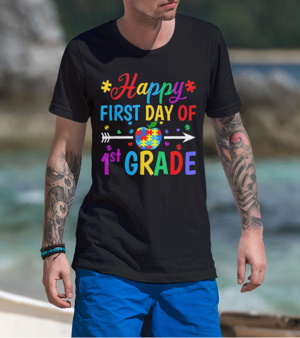 Happy First Day Of 1st Grade Puzzle Apple Arrow T-Shirt