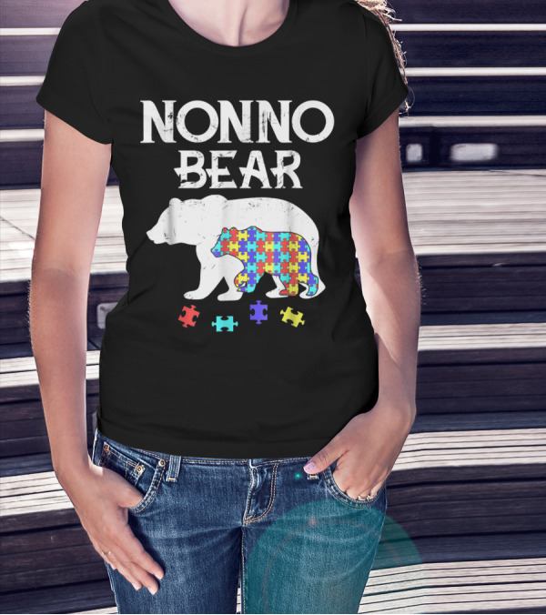 Nonno Bear Puzzle Piece Autism Awareness Mens T-Shirt