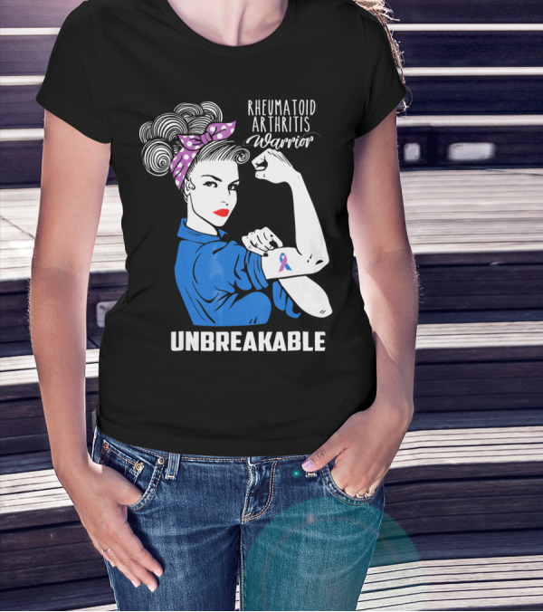 Rheumatoid Arthritis Warrior Unbreakable Rosie Riveter T-Shirt