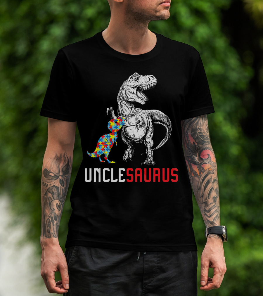 UNCLESAURUS Autism Awareness Dinosaur Puzzle T-Shirt
