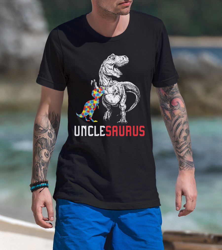 UNCLESAURUS Autism Awareness Dinosaur Puzzle T-Shirt