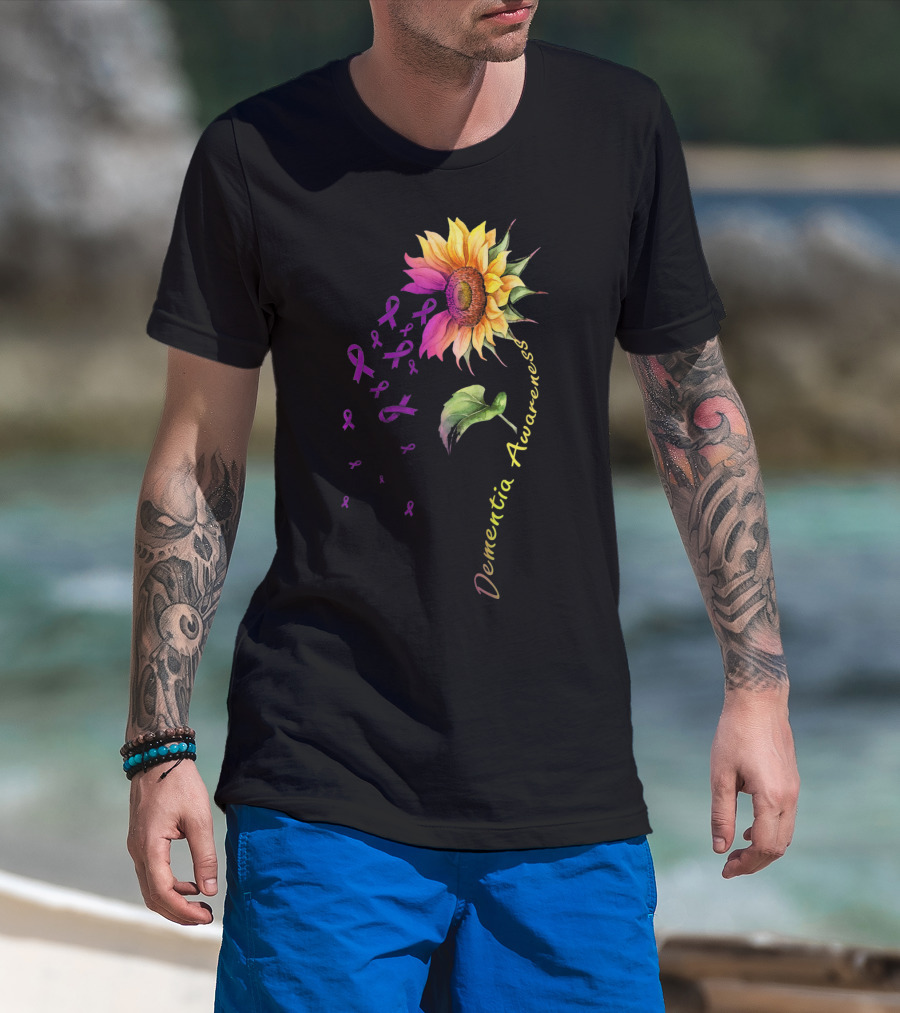 Dementia Awareness Sunflower With Purple Ribbons T-Shirt