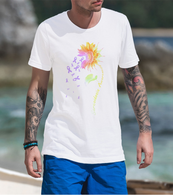 Sarcoidosis Awareness Sunflower With Purple Ribbons T-Shirt