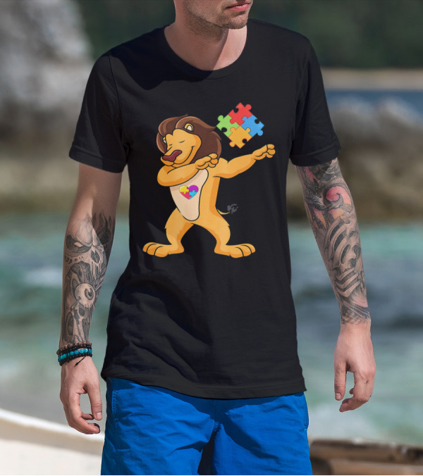 Lion Dab Puzzle Piece Autism Awareness T-Shirt
