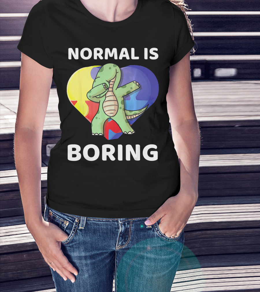Normal Is Boring Autism Awareness Brontosaurus Dinosaur T-Shirt