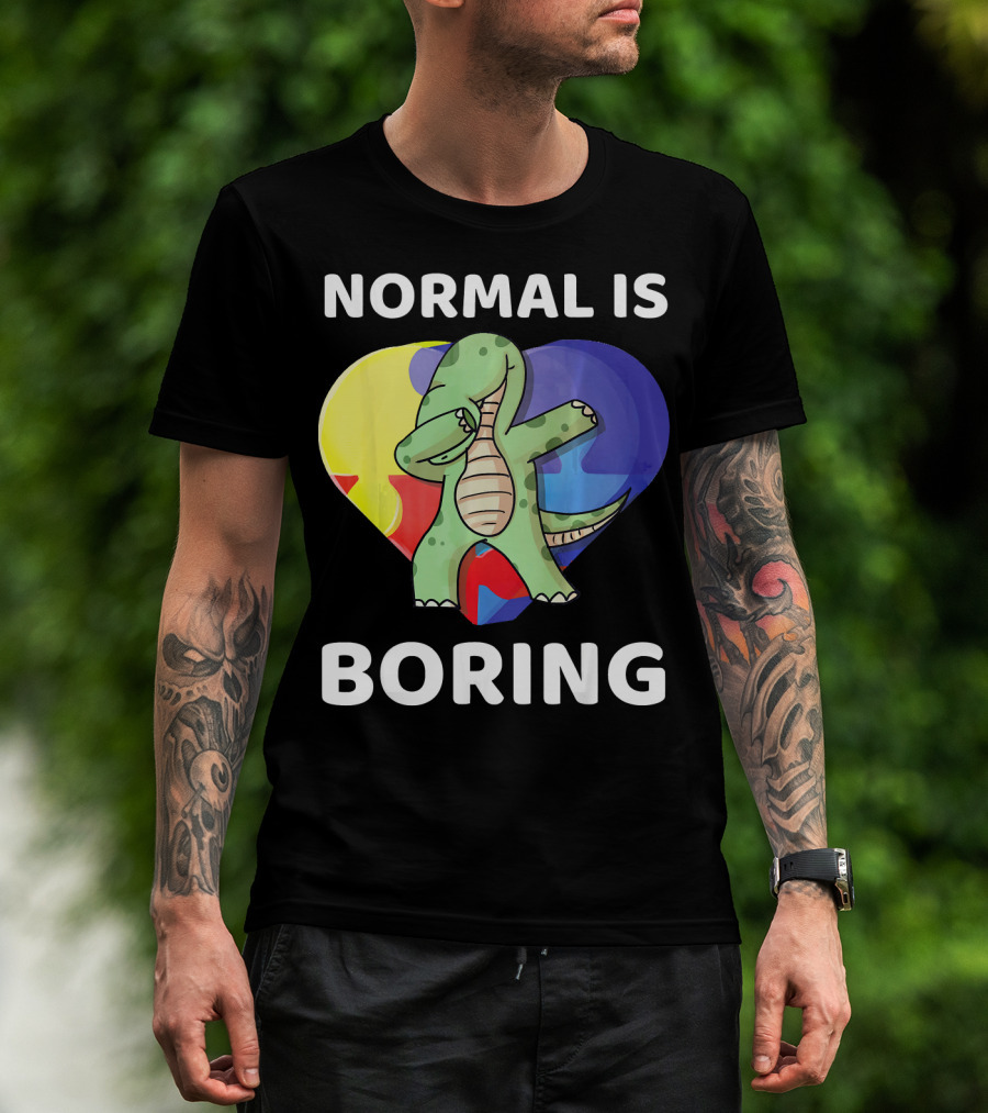 Normal Is Boring Autism Awareness Brontosaurus Dinosaur T-Shirt