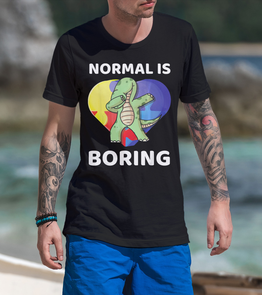 Normal Is Boring Autism Awareness Brontosaurus Dinosaur T-Shirt