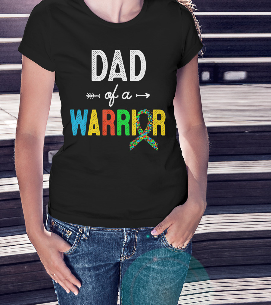 Dad Of A Warrior Autism Awareness Support Puzzle T-Shirt