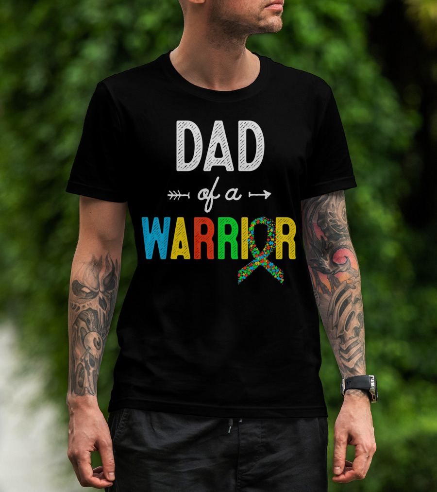 Dad Of A Warrior Autism Awareness Support Puzzle T-Shirt