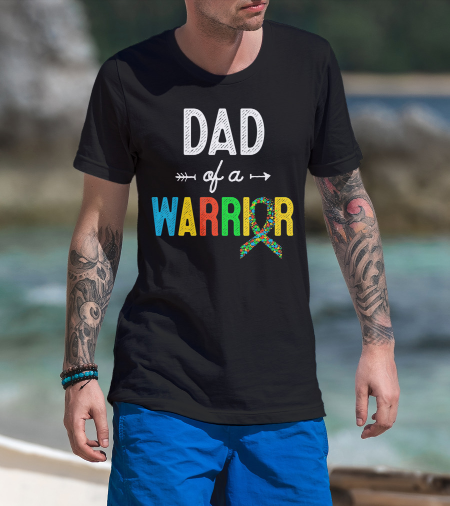 Dad Of A Warrior Autism Awareness Support Puzzle T-Shirt