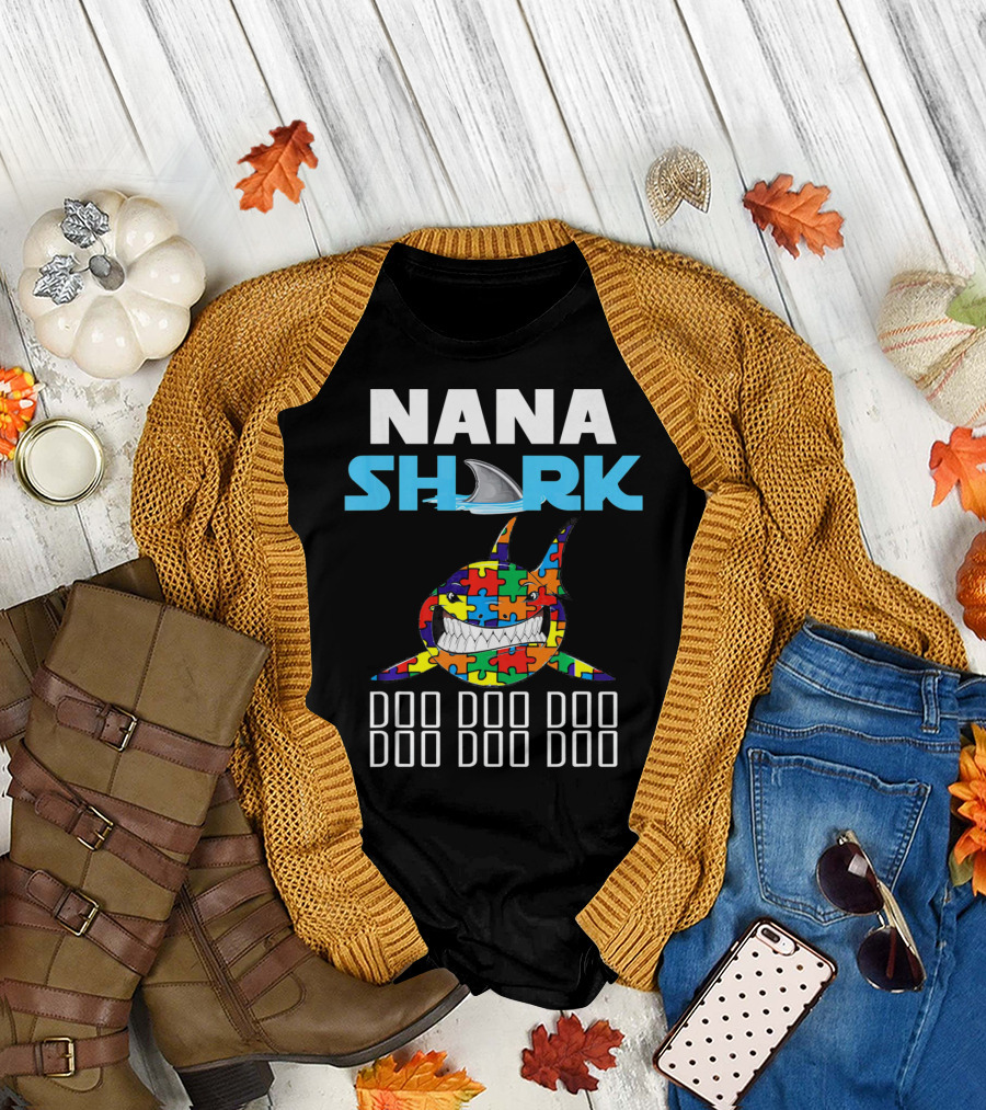 Nana Shark Autism Awareness Puzzle Doo Doo Doo T-Shirt