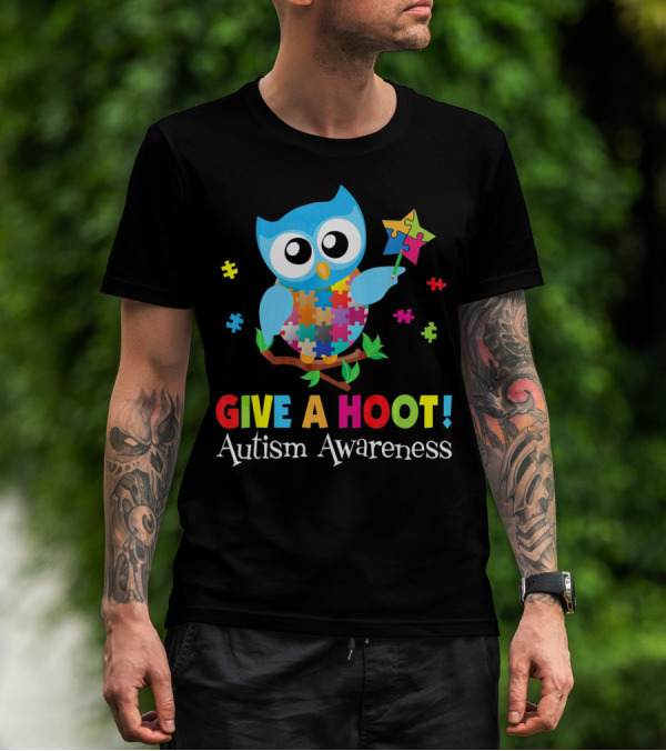 Give A Hoot Autism Awareness Owl Puzzle Pieces T-Shirt