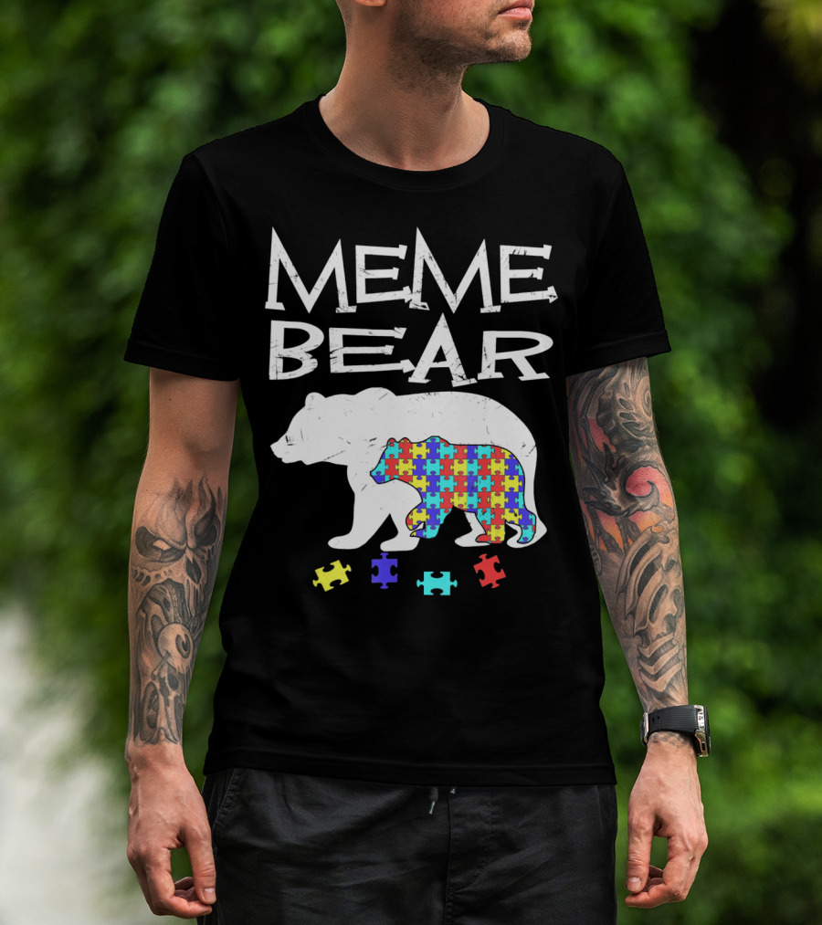 Meme Bear Autism Awareness Puzzle Piece Bear T-Shirt