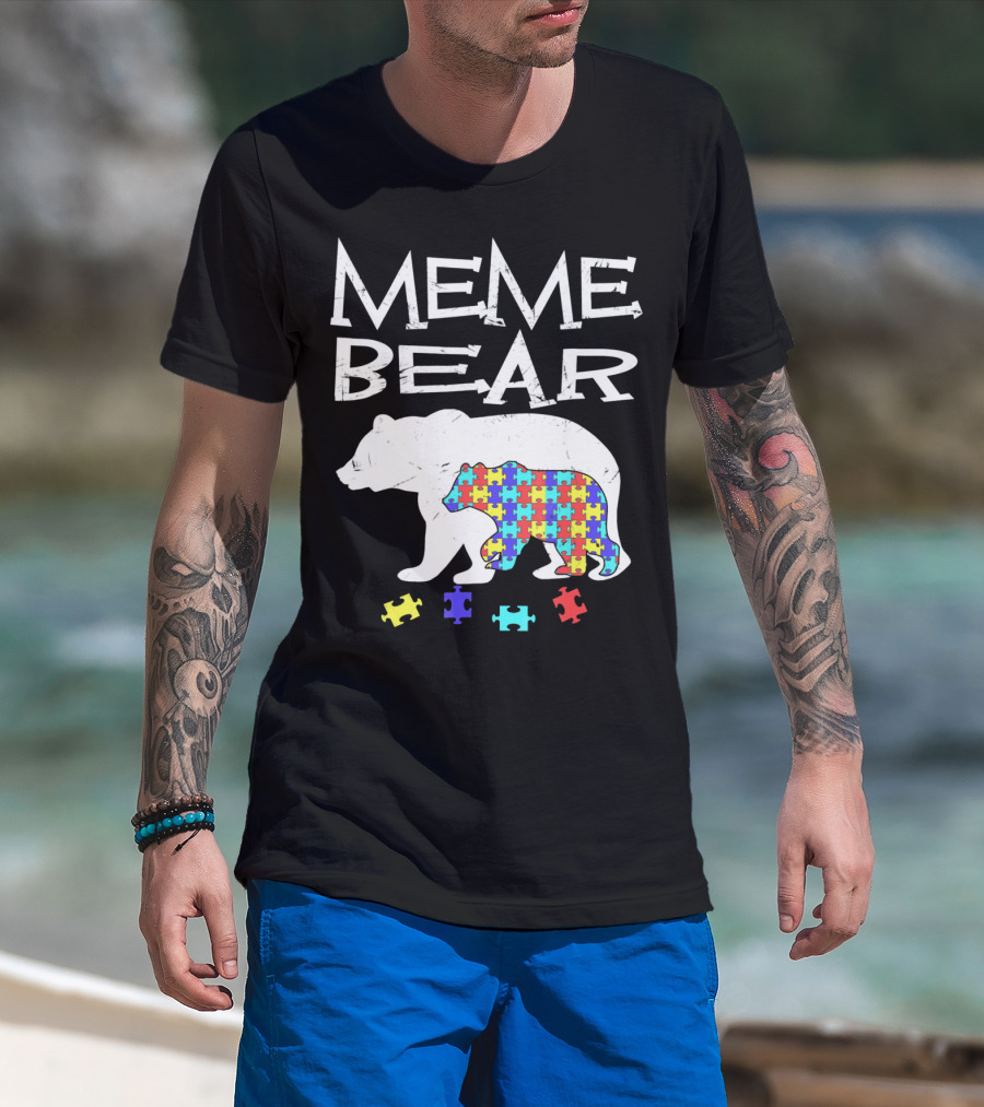 Meme Bear Autism Awareness Puzzle Piece Bear T-Shirt