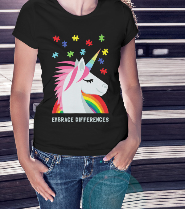Embrace Differences Unicorn Rainbow Autism Awareness T-Shirt