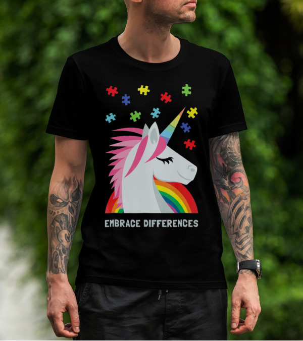 Embrace Differences Unicorn Rainbow Autism Awareness T-Shirt