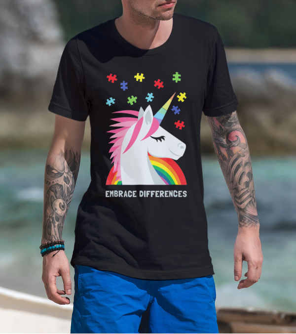 Embrace Differences Unicorn Rainbow Autism Awareness T-Shirt