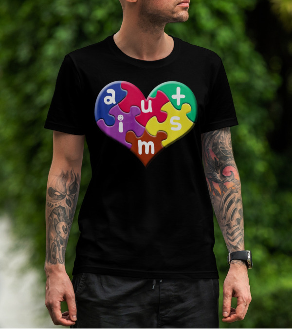 Autism Awareness Heart Puzzle Pieces Love Smile Colorful T-Shirt