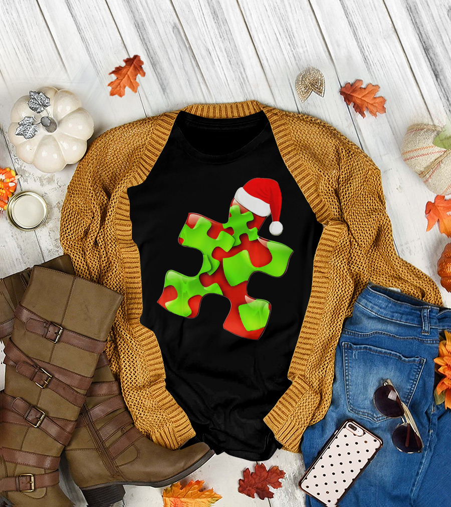 Funny Santa Claus Puzzle Piece Autism Awareness T-Shirt