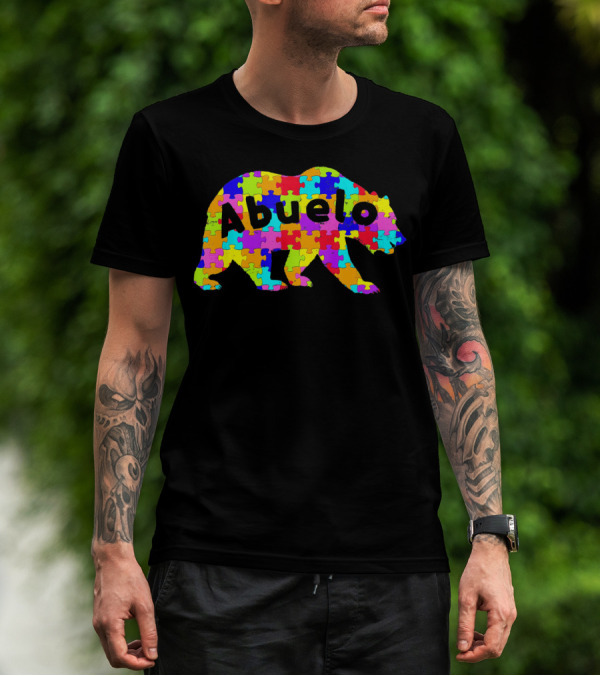 Abuelo Bear Autism Awareness Puzzle Pattern Autistic T-Shirt