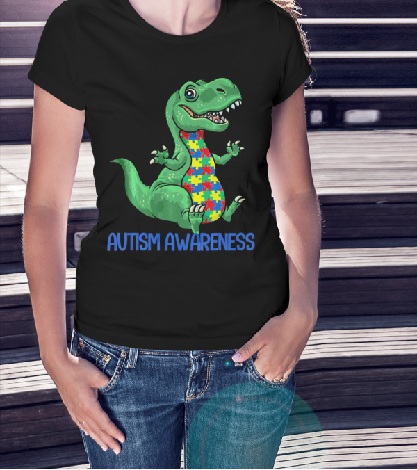 Autism Awareness T Rex Puzzle Pieces Boy T-Shirt
