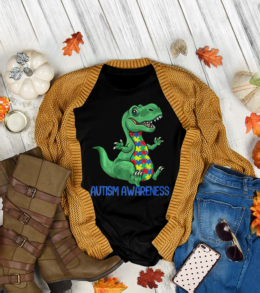 Autism Awareness T Rex Puzzle Pieces Boy T-Shirt