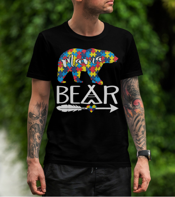 Mama Bear Puzzle Heart Arrow Autism T-Shirt