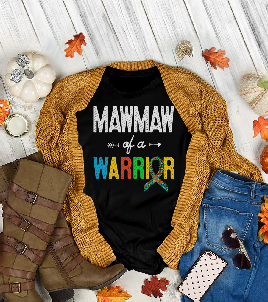 Maw Maw of a Warrior Autism Awareness Puzzle T-Shirt