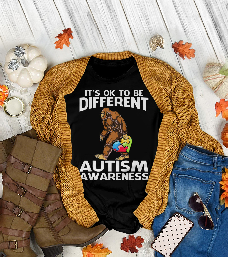It's Ok to Be Different Bigfoot Autism Awareness T-Shirt